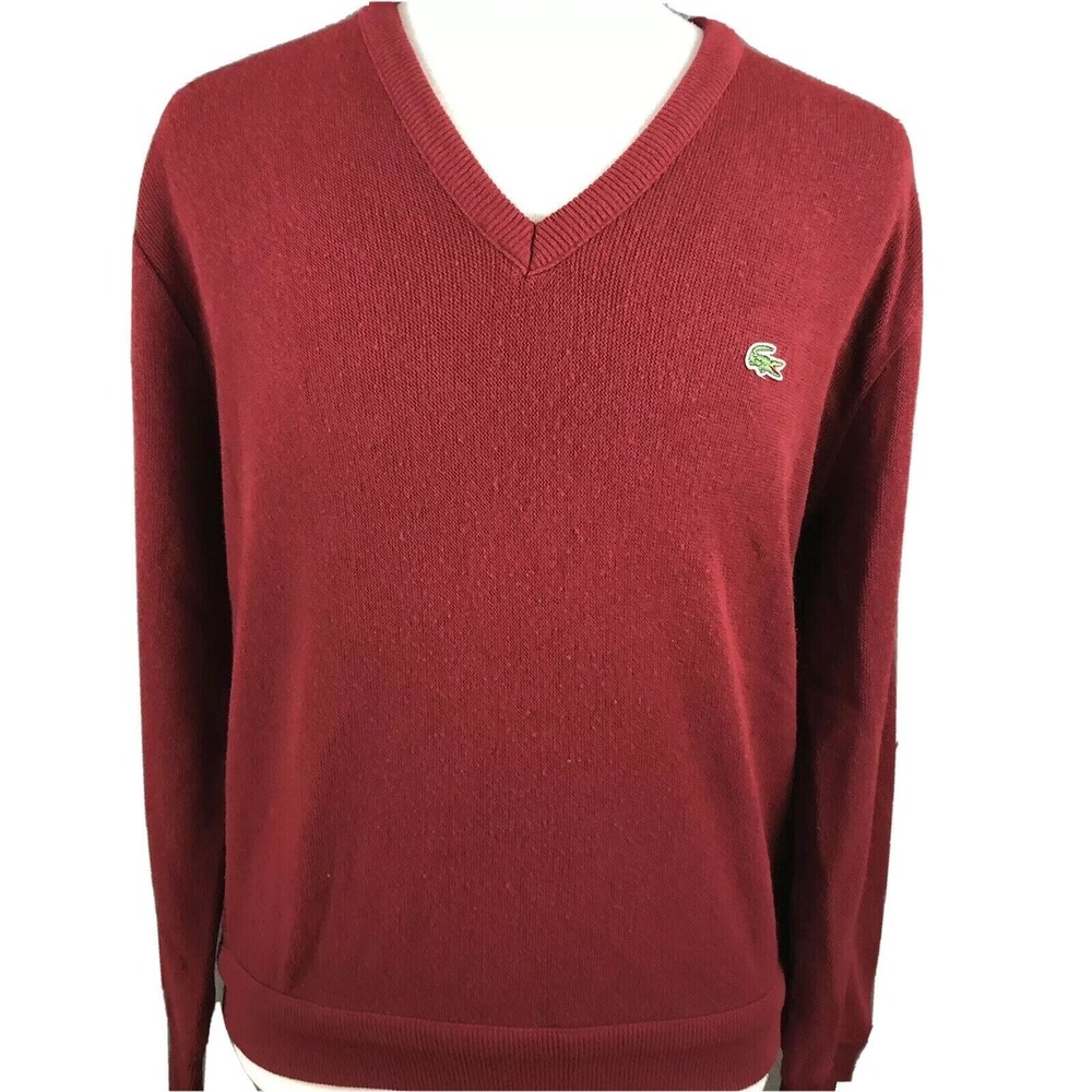 IZOD Lacoste Vintage 80s V-Neck Acrylic Grandpa Sweater Size Large Made In USA